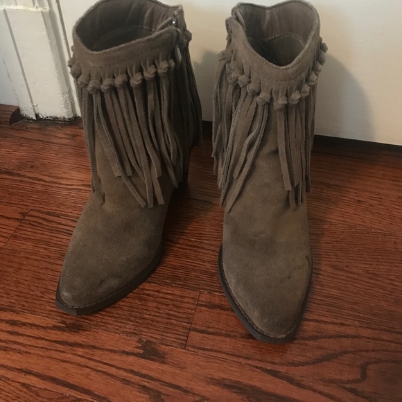 taupe fringe booties